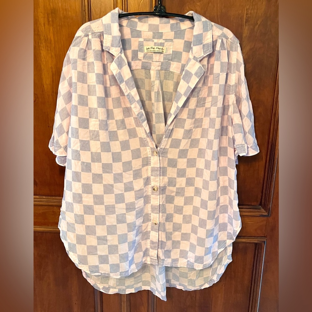Free People Checkered Oversized Blouse, size Small